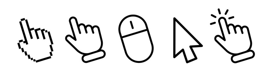 Wall Mural - hand pointer cursor mouse icon set. computer mouse click cursor. click, tap, swipe, slide , hand sig