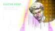 Greek statue head event banner idea with abstract geometrical background. Poster design post contemporary antiquity.