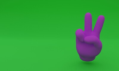 3d illustration, hand making a greeting gesture with two fingers on green background,copy space ,3d rendering