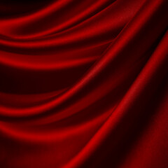 Wall Mural - Red silk satin. Curtain. Luxury background for design. Soft folds. Shiny smooth flowing fabric. Wavy. Christmas, Valentine, Valentine's day, anniversary, awarding, festive.