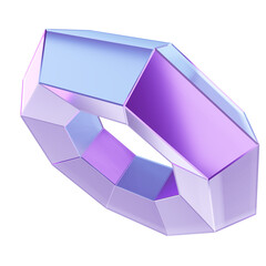 Sticker - 3d octagon matt glass png element. Light pueple gradient holographic shape