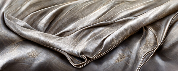 Fashion silk clothes with shiny reflect on material. Silver satin texture illustration.