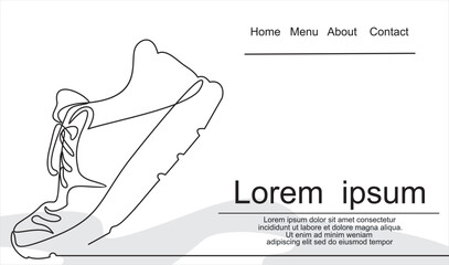 Wall Mural - Vector illustration of sneakers. Sports shoes in a line style. Continuous one line