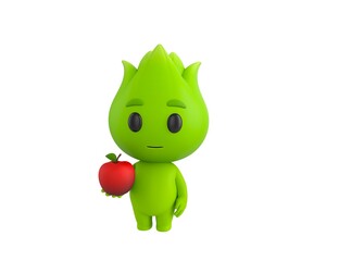 Poster - Nature Mascot character holding red apple in 3d rendering.