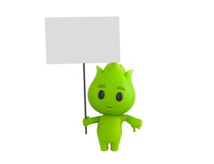 Poster - Nature Mascot character holding a blank billboard and give thumb down in 3d rendering.