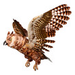 3D Rendering Great Horned Owl on White
