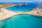 Fototapeta Do akwarium - Aerial view of Simos beach in Elafonisos. Located in south  Peloponnese elafonisos is a small island very famous for the paradise sandy  beaches and the turquoise waters.