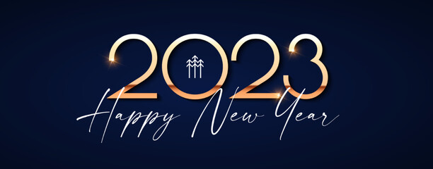 Happy new 2023 year Elegant gold text with light. Minimal text template