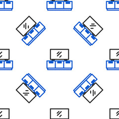 Poster - Line TV table stand icon isolated seamless pattern on white background. Colorful outline concept. Vector