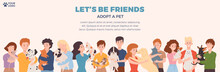 Banner With People Hugging Cats And Dogs Flat Style, Vector Illustration