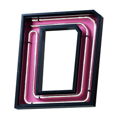 3D illustration of White Neon light alphabet character Capital letter O. Neon tube Capital letter White glow effect in Black metal box with pink bottom plate.Supports PNG files with transparent backgr