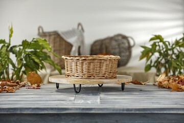 Wall Mural - Desk of free space and autun leaves 