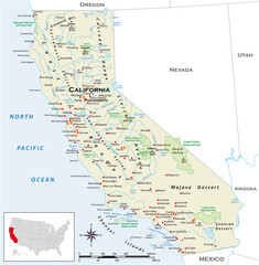 Canvas Print - Highly detailed physical map of the US state of California