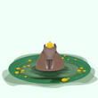 Flat vector illustration of capybara in water with lemons
