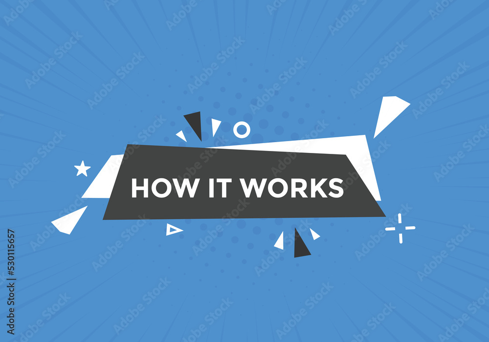 How it works text button. How it works sign speech bubble. Web banner ...