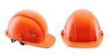 Fototapeta  - Orange plastic helmet on a white isolated background