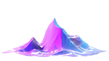 Wall Mural - 3d rendering clipart object. Futuristic landscape mountain in neon purple pink colors. Glossy geometric abstract png relief. Nature decoration. Cyber surreal element. Fantasy world