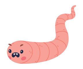 Wall Mural - Funny Pink Worm Character with Long Tube Body Feeling Angry Vector Illustration