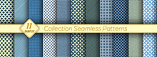 Ornament Is In Blue, White And Gold. A Set Of Seamless Patterns For Backgrounds, Banners, Advertising And Creative Design