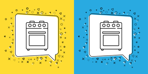 Sticker - Set line Oven icon isolated on yellow and blue background. Stove gas oven sign. Vector