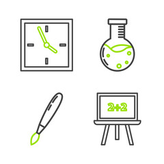 Canvas Print - Set line Chalkboard, Paint brush, Test tube and flask chemical laboratory and Clock icon. Vector