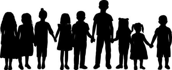 Wall Mural - black silhouette children, friendship, isolated vector