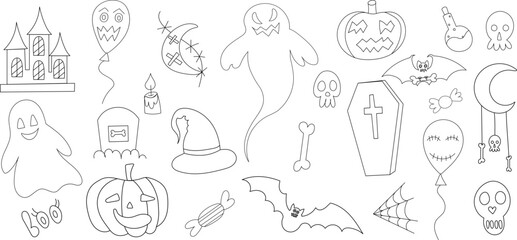 Wall Mural - set for halloween sketch,outline isolated vector