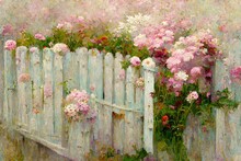 Wooden Fence With Pink Flowers