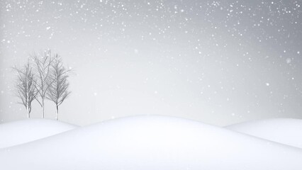 Wall Mural - Winter snowy landscape with trees and looped snowfall. Copy space.