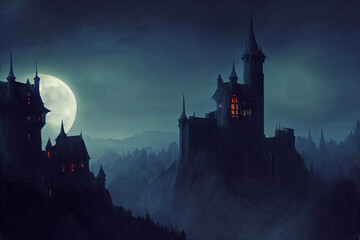 illustration of a castle in the night