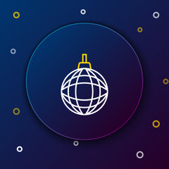 Poster - Line Disco ball icon isolated on blue background. Colorful outline concept. Vector