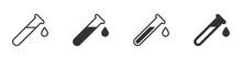 Dripping test tube icon. Test tube with drop. Medical and chemical icon. Vector illustration.