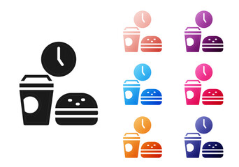 Sticker - Black Fast food time icon isolated on white background. Set icons colorful. Vector