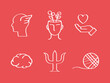 White simple flat linear graphic icon set of icons on the theme of psychology. Vector illustration isolated on background.