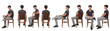 various poses of same teen sitting on chair on white bacground
