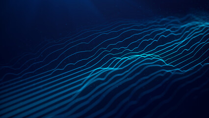 Wall Mural - a dynamic wave of digital particles. network connection. abstract technological blue background. vis
