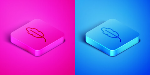 Canvas Print - Isometric line Feather icon isolated on pink and blue background. Square button. Vector