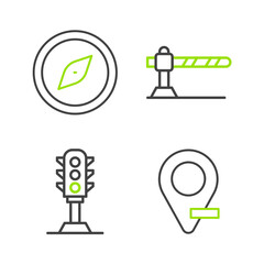 Sticker - Set line Location, Traffic light, Parking car barrier and Compass icon. Vector