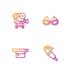 Canvas Print - Set line Fountain pen nib, Waist bag of banana, Retro cinema camera and Glasses. Gradient color icons. Vector