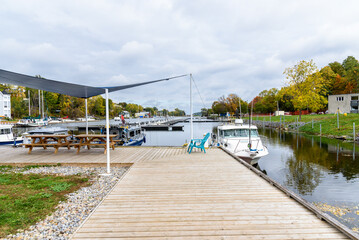 Wall Mural - View of a harbour on a lake on a cloudy autumn day