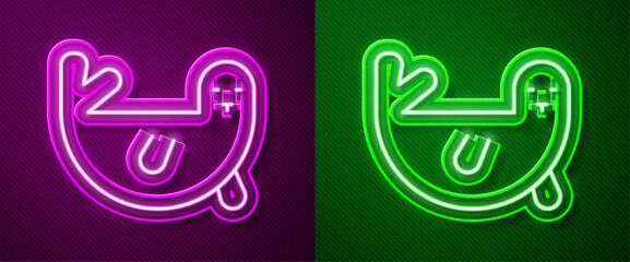 Sticker - Glowing neon line Fur seal animal icon isolated on purple and green background. Vector