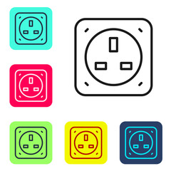 Wall Mural - Black line Electrical outlet icon isolated on white background. Power socket. Rosette symbol. Set icons in color square buttons. Vector