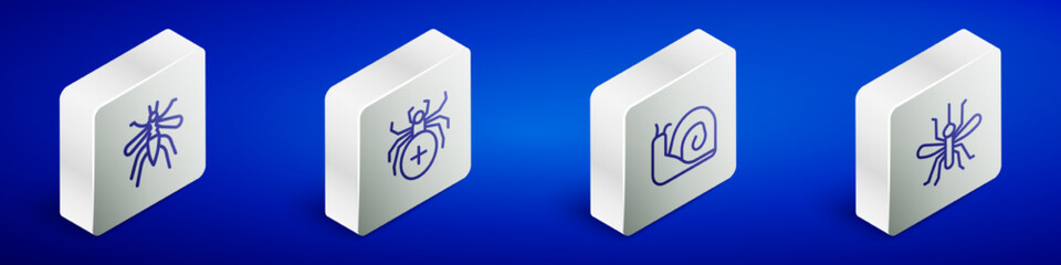 Poster - Set Isometric line Mosquito, Spider, Snail and icon. Vector