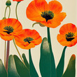 70s style illustration of field of Poppies