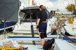 beginner courses for women on a sailing yacht. hobby for women on a speed boat. rest and study of girls on a sea vessel