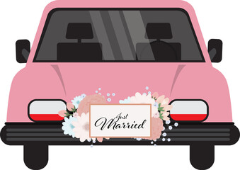 Pink Wedding Car Flat Icon Design