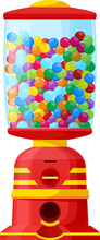 Red Gumball Machine With Colorful Chewing Candies
