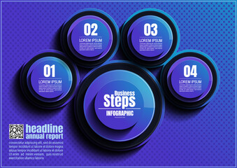 Wall Mural - business infographics design, 4 process chart diagram template background for presentation workflow, abstract timeline elements, flow chart purple light blue layout concept
