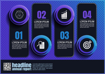 Wall Mural - business infographics design, 4 process chart diagram template background for presentation workflow, abstract timeline elements, flow chart purple light blue layout concept
