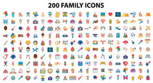 200 Family Celebration Icons Set In Cartoon Style For Any Design Vector Illustration